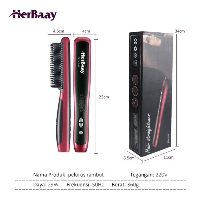 Jual Herbaay Catok Sisir Pelurus Rambut Hair Straightener Sisir Listrik 2 Diskon