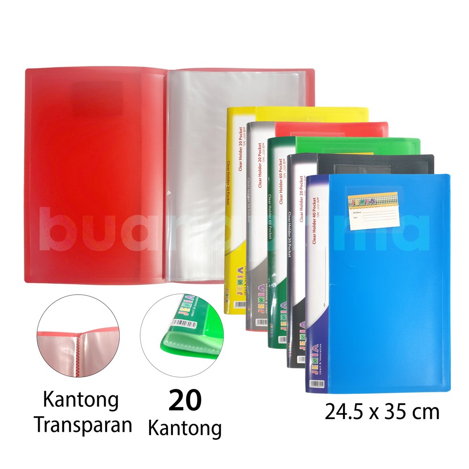 

[CODE BARANG 702EDJ] Map Clear Holder Jenia 20 Kantong Document Keeper Display Book Lembaran Pockets Plastik Folio F4 ZJP