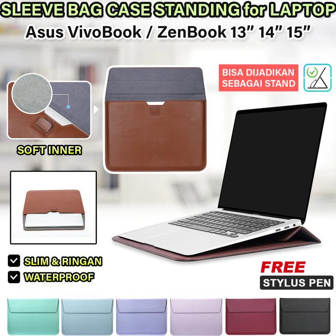 Asus Vivobook Zenbook 13 14 15 Pouch Sleeve Tas Standing Case Leather