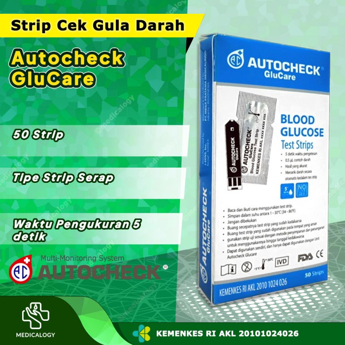 AUTOCHECK Glucare Strip Gula Darah / Blood Glucose Strip isi 50 pcs