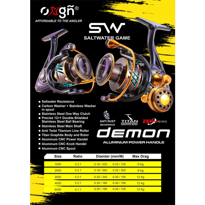 Terlaris Reel Pancing Sw Oxgn Demon 9+1 Bb 1000-6000 Power Handle Saltwater
