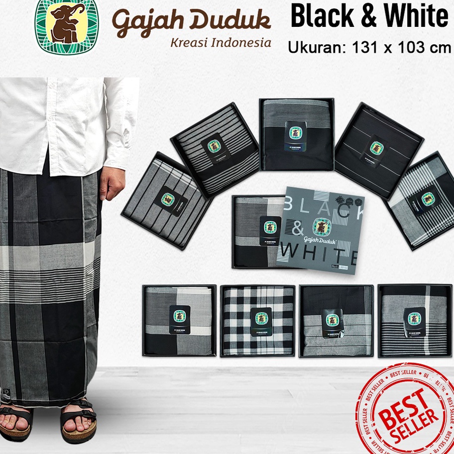 Terlaris dan Termurah Sarung GAJAH DUDUK Black & White Hitam Putih Cap Original Asli sarung Dewasa S