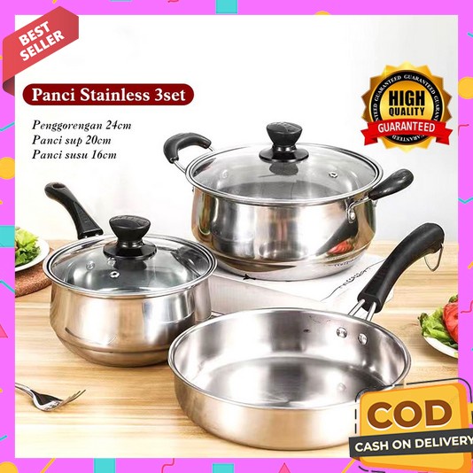 Panci Set Isi 5 Pcs Anti Lengket Promo 3 In 1 Stainless Tebal Murah Panci Kukus Dimsum Jumbo Penci T