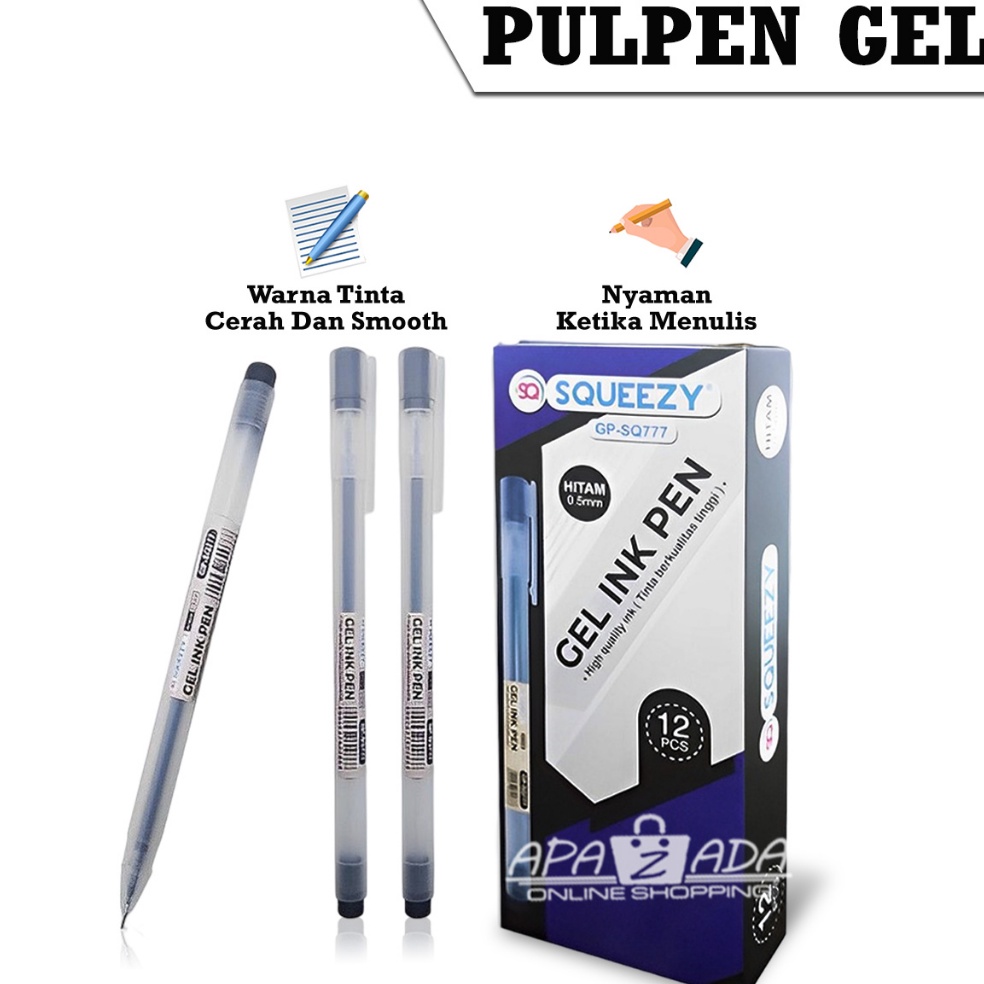 

Terbatas`Apazada - Gel Pen / Pulpen Gel 0.5mm Tinta Hitam Isi 12 Pcs / Pena Gel Squeezy Smooth / Ink Pen Bolpen Lancip GP-SQ777