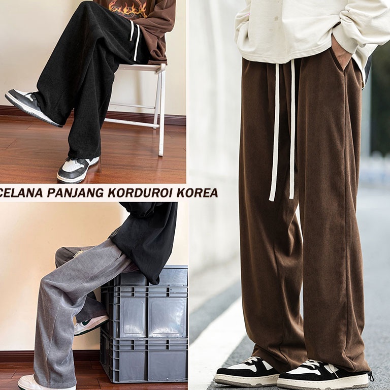 PDTJ4890  celana corduroy pria korean style pria baggy pants celana longgar pria celana kulot pria k