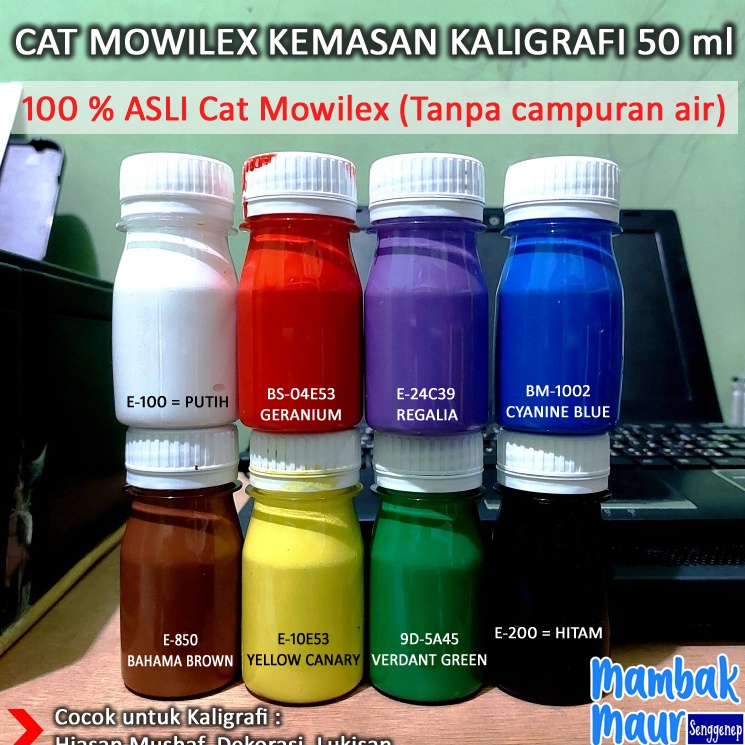 

Ready Cat Akrilik 100% Mowilex untuk Lukis Kaligrafi Dekorasi Hiasan Mushaf Ukuran Botol 50 ml 83