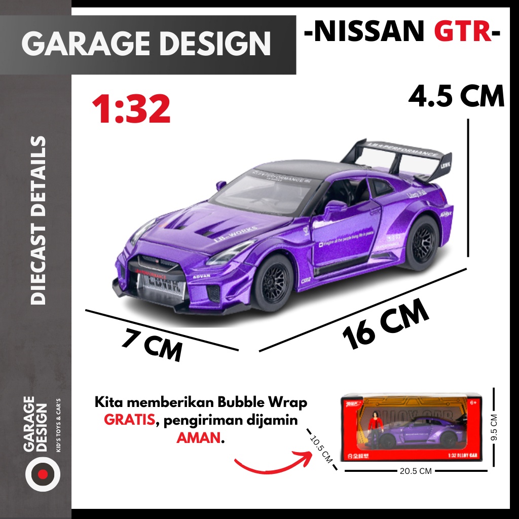 Miniatur Diecast Mobil Nissan GTR Diecast 1:32 - Miniatur Mobil Pajangan Nissan GTR R35 Merah Putih
