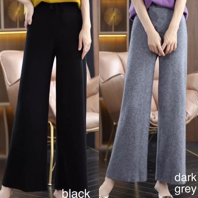 Celana Kulot Panjang Wanita Warna Sage / Kulot Knit Rajut