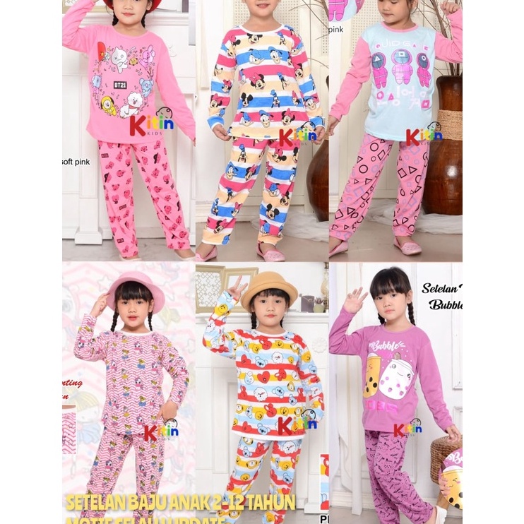 Diskon GS - SETELAN BAJU TIDUR DAN PIYAMA ANAK CEWEK/PEREMPUAN PRINTING 4-12 TAHUN MOTIF BT21/BTS PO