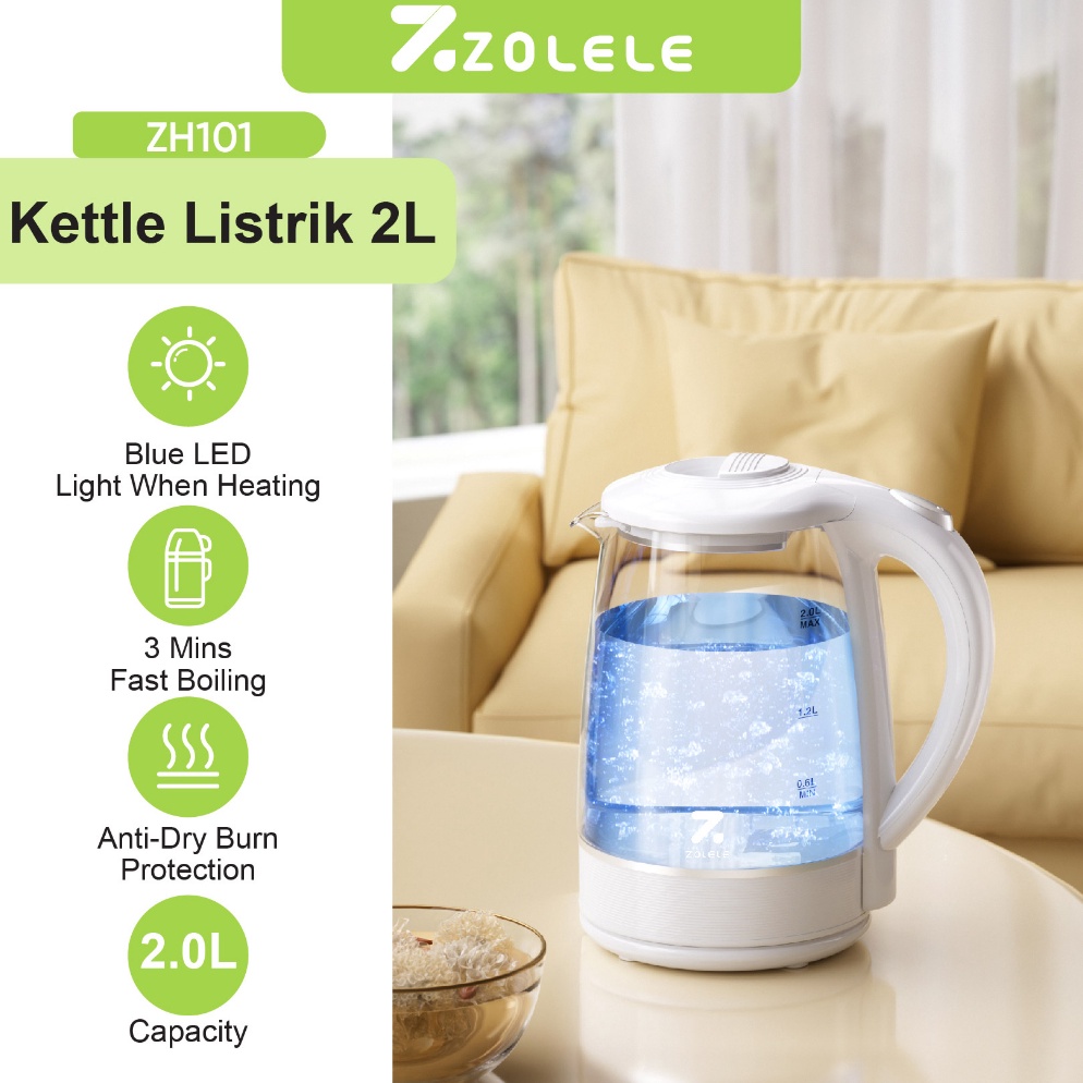 Chekout.. ZOLELE Kettle Listrik 2L Electric Water Heaters Tea Dispenser Pot Air Panas Thermos Kettle