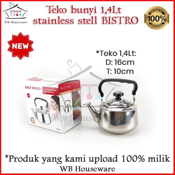 Harga Spesial Teko Bunyi 1.4Liter / Teko Siul Stainless / Whistling Kettle Bistro