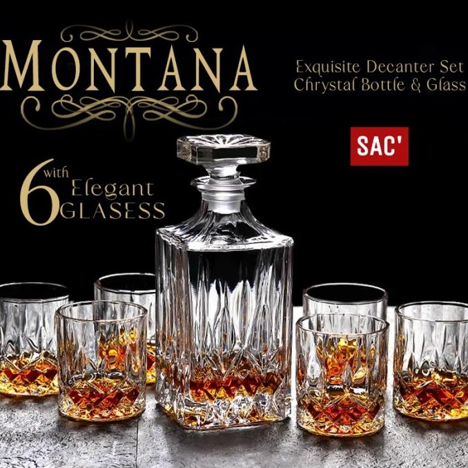 MONTANA Whiskey Decanter Set Bottle + 6 Whisky Glass Wine Botol Gelas