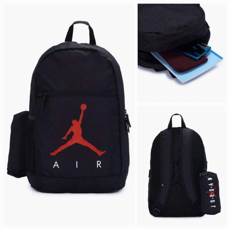 100%Original Jordan Kids Air School Dengan Tempat Pensil Tas Ransel Anak Laki-Laki - Hitam Kode Prod