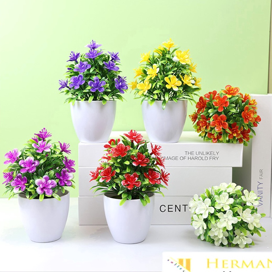 Ready Stock HC Ornamen Tanaman Bunga Melati 43 Dekorasi Ruangan Tanaman Hias Bunga Plastik Pot Artif