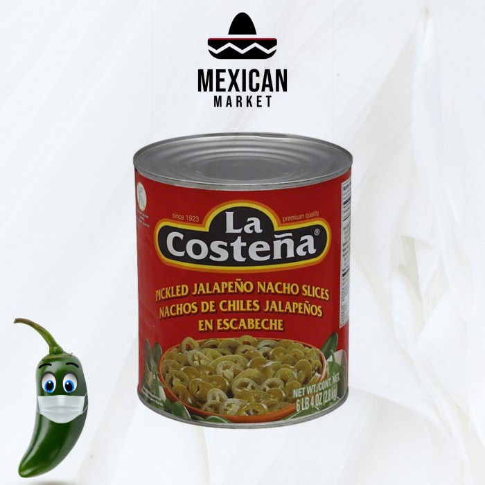 

La Costena Pickled Jalapeno Nacho Slices - 2.8Kg Can, Rp. 96/Gr