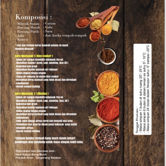 

Bumbu Lengkap Nasi Kebuli/Biryani/Mandhi Bang Moch Untuk 1 Kg Beras