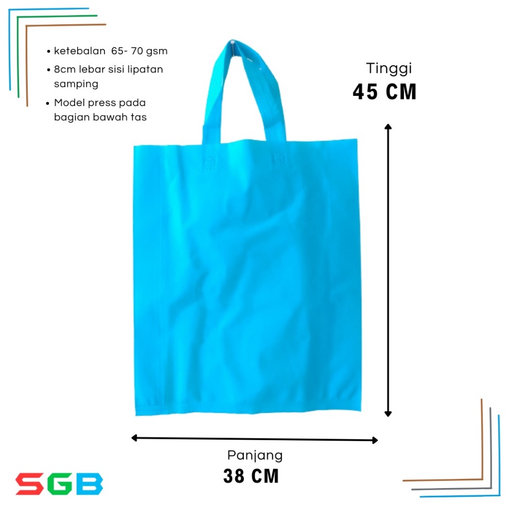 

Murah Banget 1lusin (12pcs) PaHe ( PAket HEmat ) Goodie Bag Handle uk 38x45x8 kain 70gsm / Tas Spunbond C84