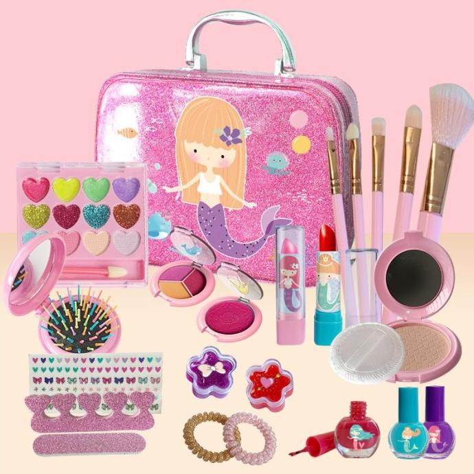 promo Make Up Kosmetik Anak Set Aman Mermaid Mainan Tas Alat Rias Perempuan ready stock