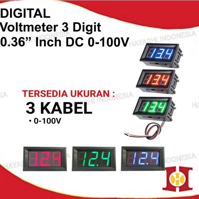 DC Voltmeter 0.36" Inch 0 - 100 V Volt Mini Digital Voltmeter 3 Kabel