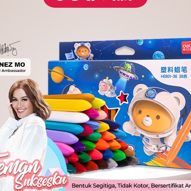 

[D2I ❣㊚> Deli Plastic Crayon / Krayon Plastik 12/24/36 Tidak mengotori tangan ergonomis tidak beracun HE901 - superr.keren!