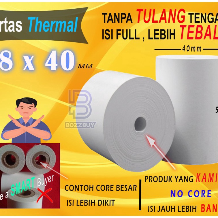 

(✔TO.㊛P) Bozzbuy - 58 X 40 MM Kertas Struck Printer Thermal TEBAL 58x40mm ISI 10 Roll - terrviral..