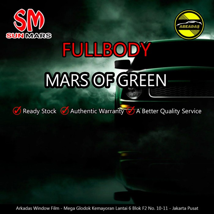 Para- Kaca Film Mobil Sun Mars - Mars Of Green (Warna Hijau) Fullbody