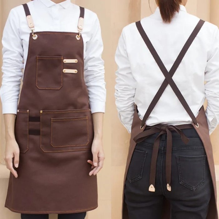 Apron Celemek Custom Canvas Multifungsi Barbershop Barista Bartender