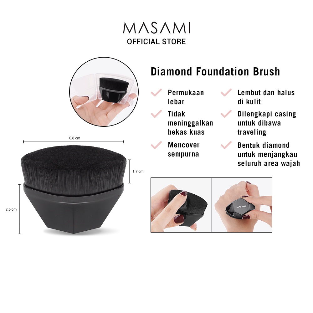Masami Diamond Foundation Brush | Brush Oval Makeup Kuas Bedak Foundation Cair Padat Travel Friendly