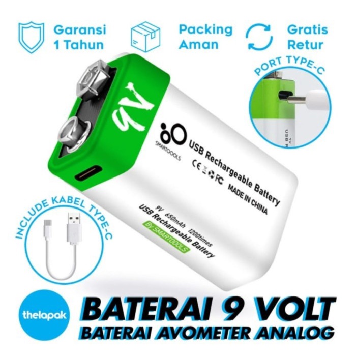 BATERAI 9V VOLT KOTAK SYSTEM CHARGER USB TYPE C BATERAI MULTIFUNGSI
