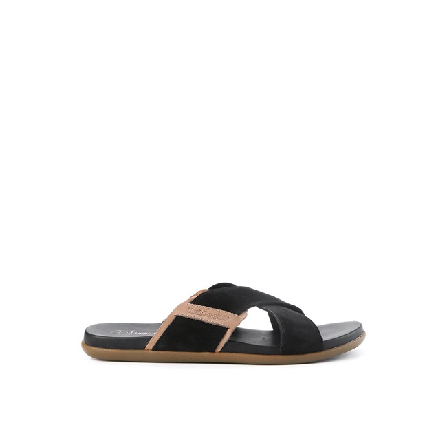 Sandal Hush Puppies Original Pria Selop Warna hitam Kantor Ori Simple Curros Iv - Cross Men Leather 