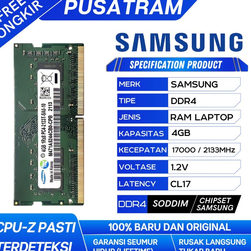↑❂❉ RAM LAPTOP SAMSUNG DDR4 4GB 2133 MHz 17000 ORI GAMING RAM NB DDR4 4GB
