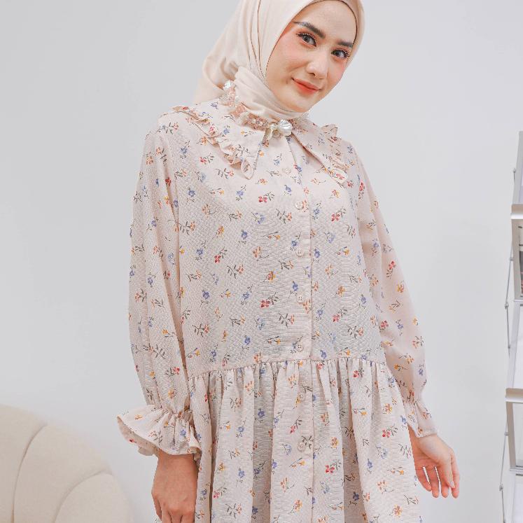 Best Seller Mayoutfit Varella Tunic | Tunik Layer Motif Floral Bunga Kerah Frill banana