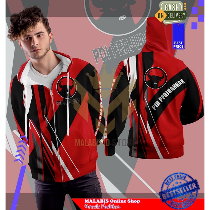 Jaket Hoodie Partai PDI Perjuangan 2023 2024  FULLPRINTING Pria Premium Terbaru Art 5
