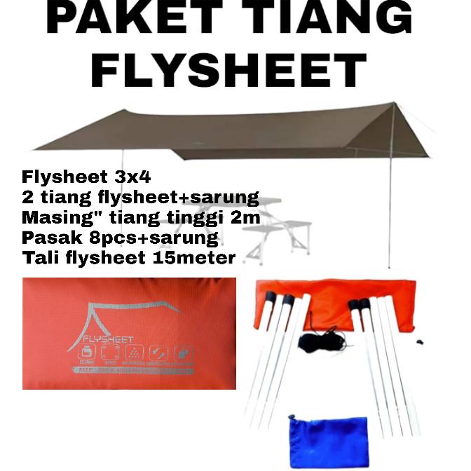 Paket tiang flysheet + flysheet 4x6 Pasak tenda Tali flysheet