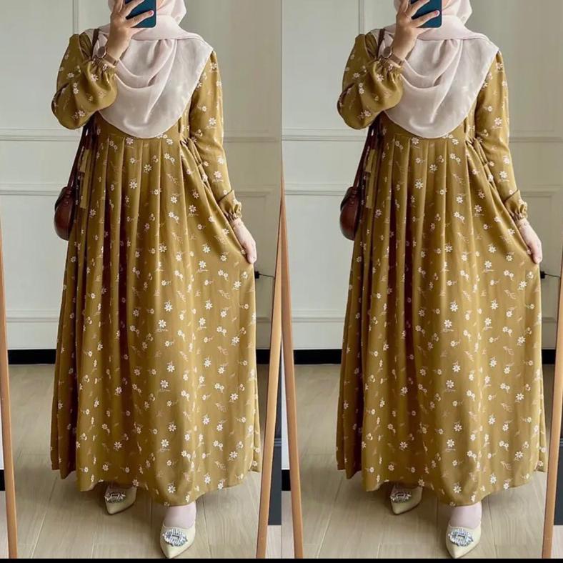 BIG SALE Pharsa Dress Gamis Busui Motif Bunga Kecil Bahan Mango yoryu Crinkle TERPERCAYA