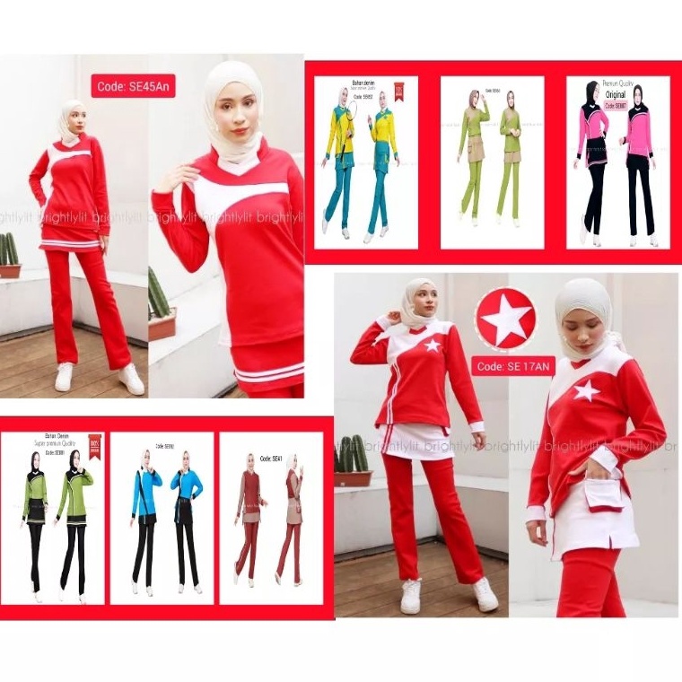 ✵NMW baju senam merah putih setelan senam muslim pakaian senam aerobic muslimah baju zumba wanita pa