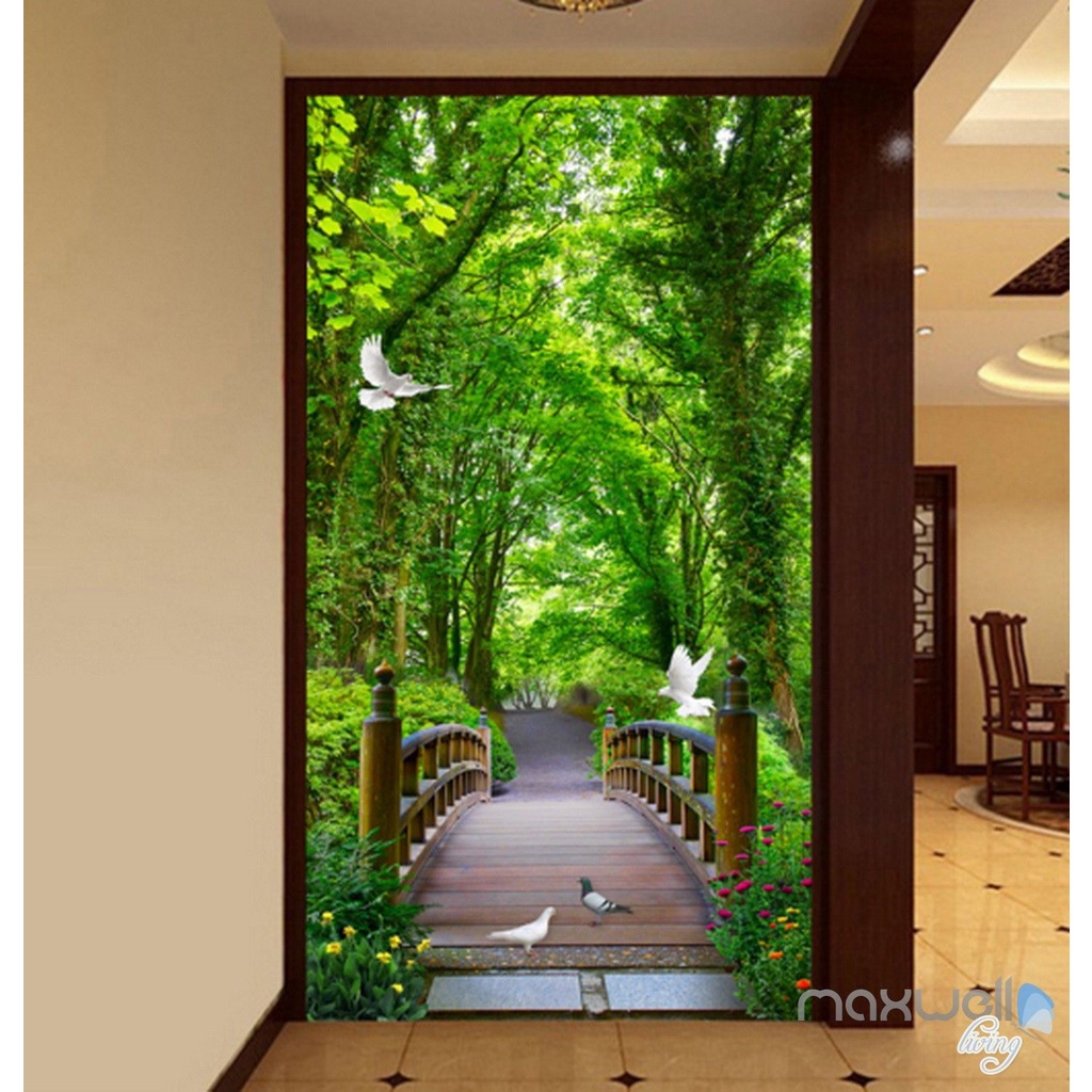 WALLBANNER / WALLPAPER 3DIMENSI CUSTOM MERPATI JEMBATAN HUTAN HIJAU