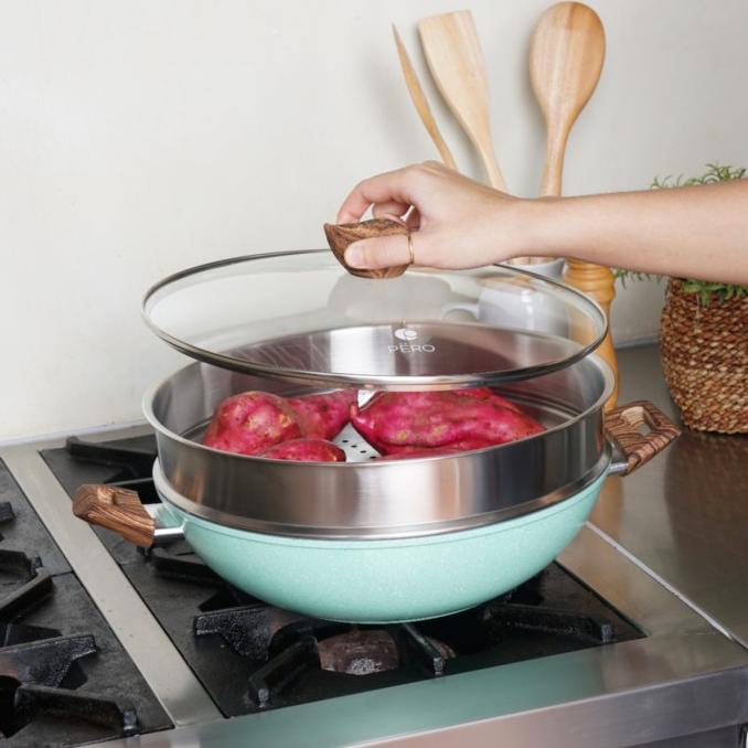 Pero Basic Doa Multifunction 2in1 Wok 32cm + Steamer - Mint