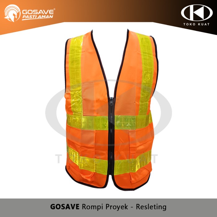 Bestseller Gosave Rompi Polyester Safety Proyek Jalan Mekanik Seleting Kantong