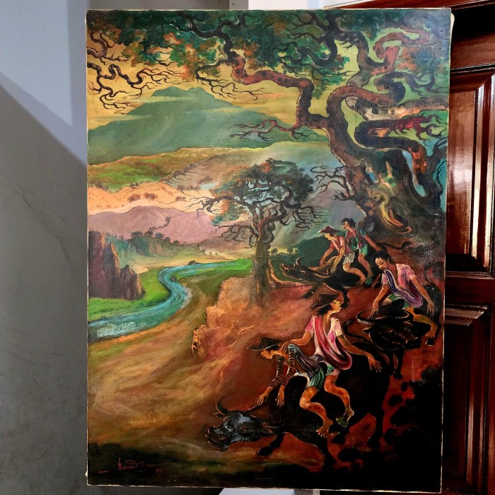 Ready stok Lukisan Hendra Gunawan '64. Pulang Menggembala Kerbau. Uk 110cmx82cm.