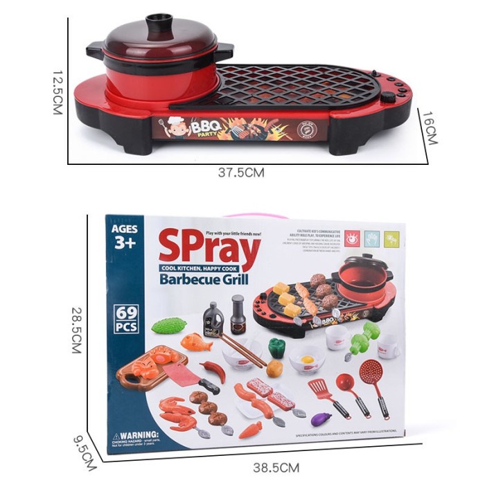 PROMO MAINAN ANAK BBQ STEAMBOAT SET TERLENGKAP 69PCS DENGAN SPRAY MIST TERLARIS