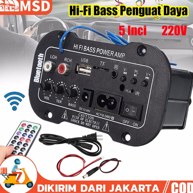 CHEKOUT (Redy Stok, COD) 5 Inci 12V 24V 220V Amplifier Ampli Mini Board Audio Bluetooth USB FM Radio
