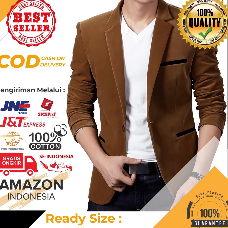 Terlaku JAS PRIA JAS KERJA BLAZER PRIA WARNA POLOS BROWN COKELAT KASUAL BAHAN KAIN KATUN PREMIUM KAI