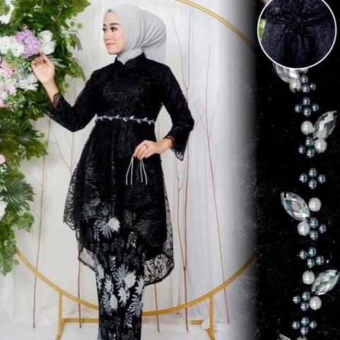 Set Kebaya Modern Hijab Setelan Kebaya Bordir Payet HITAM L