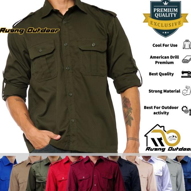 Baju Kemeja PDL PDH Lengan Panjang Outdoor Tactical Militer Hijau Army