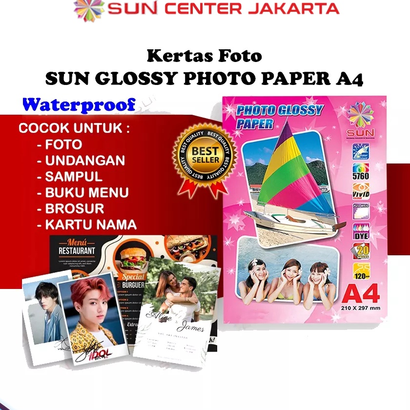 

[➤.✪FJO> Kertas Foto Glossy A4 - SUN Photo Glossy Paper A4 265, 240, 210, 185, 120 GSM (Support epson/canon/hp/brother ori dye) - 664, 003, 673, 001 - paling.lariis!