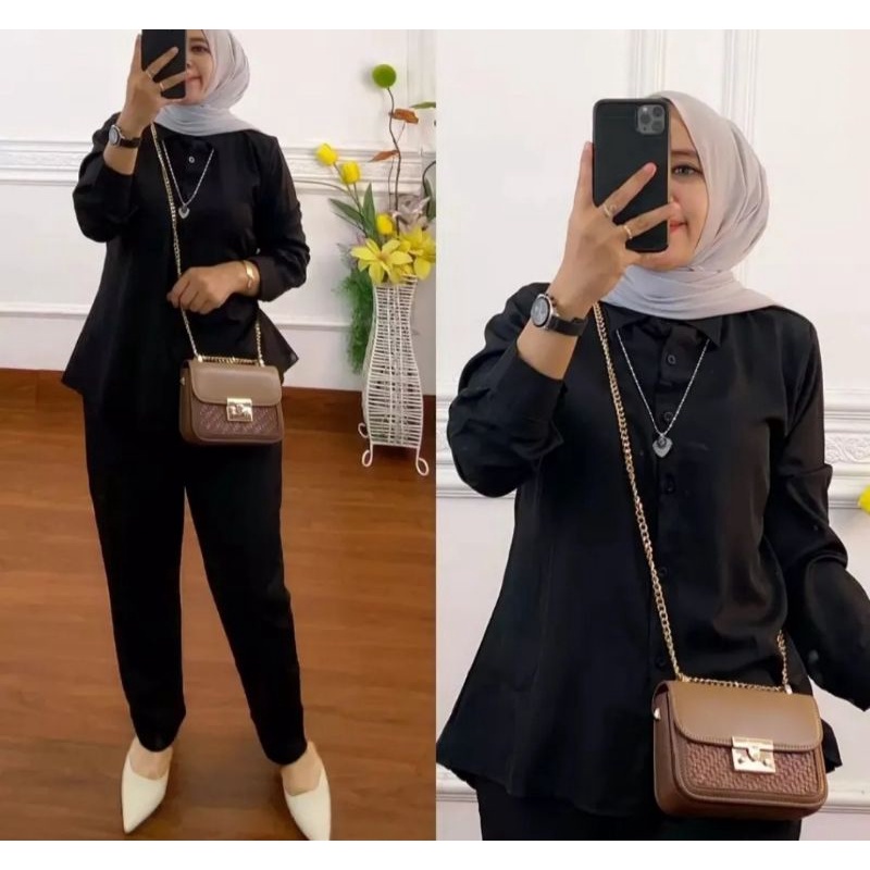 [BIG SALE] SETCEL ZASKIA POLOS//SETELAN KEMEJA WANITA