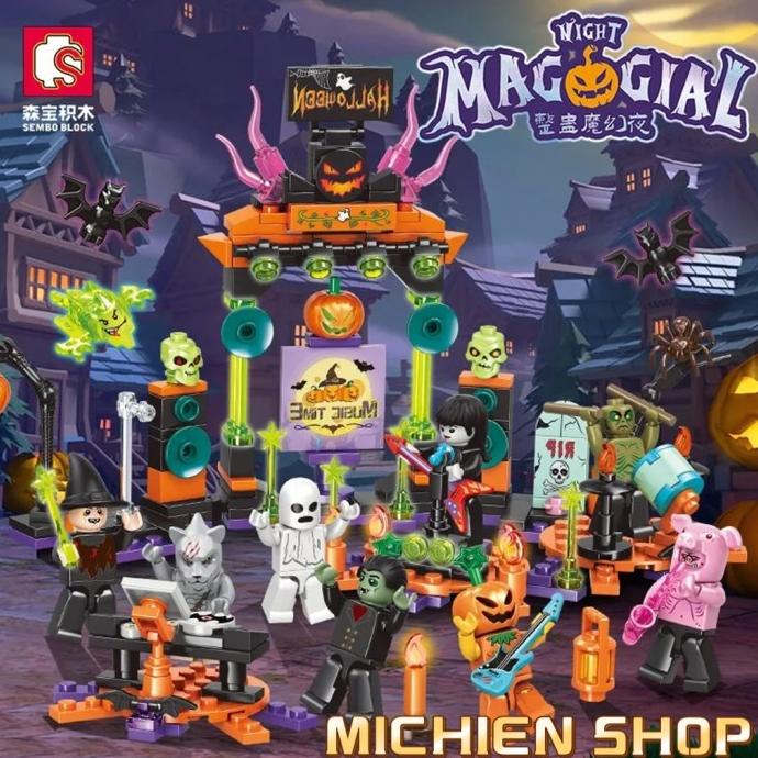 /////] Sembo Block Mainan Labu Halloween 8-in-1 DIY Blok Kit Anak Sembo