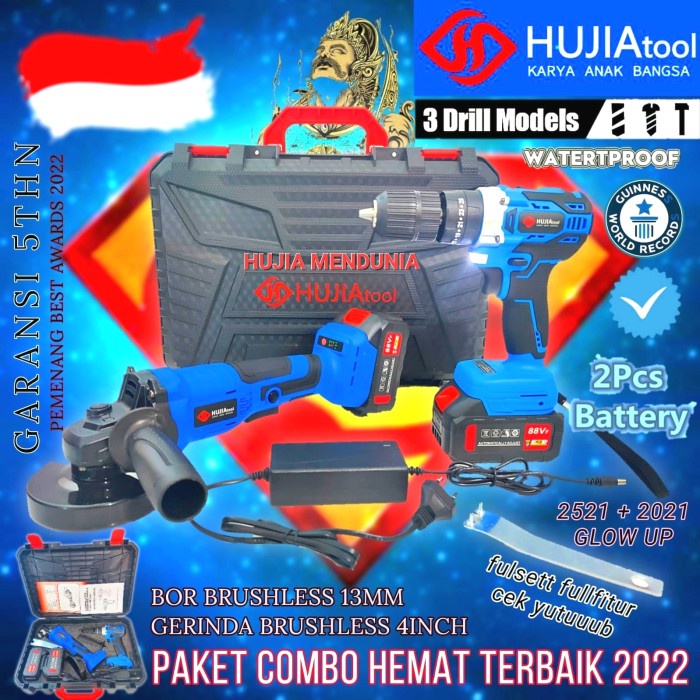 Bundling Mesin Gerinda + Bor Cordless Impact Drill HUJIA PRO 2021+2521