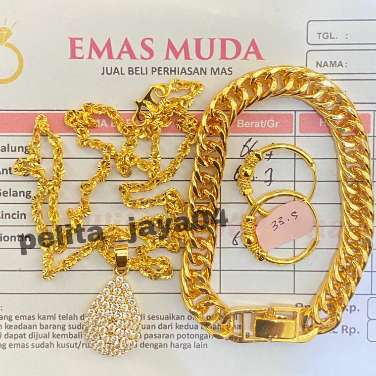 Harga Murah.. Set perhiasan liontin permata asli emas 24k asli emas muda free surat